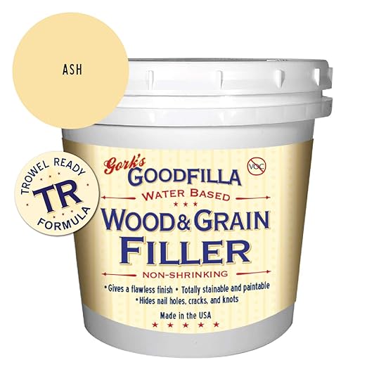 Water-Based Wood & Grain Filler (Trowel Ready) - Ash - 1 Quart By Goodfilla | Replace Every Filler & Putty | Repairs, Finishes & Patches | Paintable, Stainable, Sandable & Quick Drying