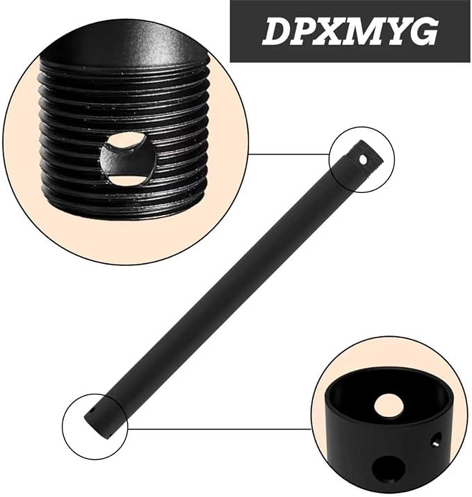 36 inch Ceiling Fan Downrod with Extension Cord, 3 FT Black Downrod, 1 inch Outside Diameter, Ceiling Fan Boom Suitable for a Wide Range of Fans (with Threaded)
