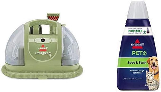 Bissell Multi-Purpose Portable Carpet and Upholstery Cleaner, 1400B, Green with Bissell 74R7 Pet Stain & Odor Portable Machine Formula, 32-Ounce, Fl Oz