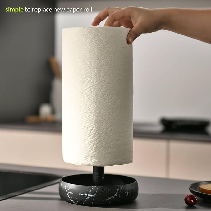 simpletome Heavy Duty Paper Towel Holder Countertop Prevent Kitchen Paper from Unraveling (Marble Black)