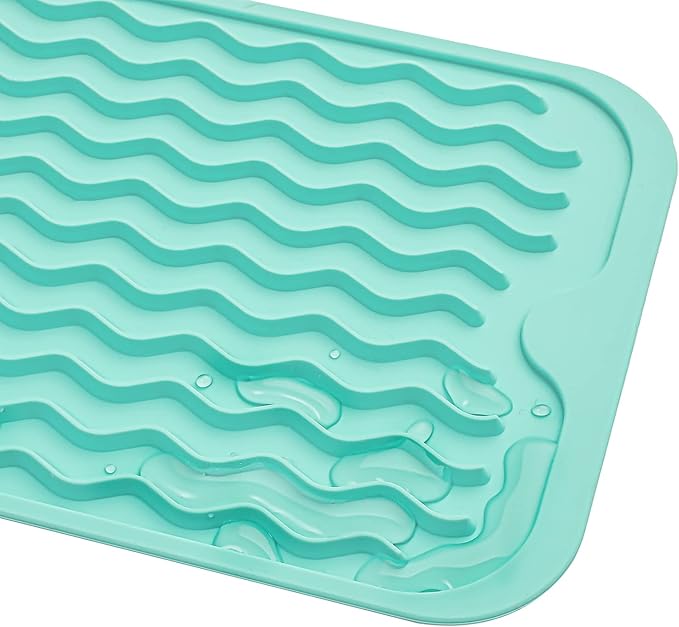 MicoYang Silicone Dish Drying Mat for Multiple Usage,Easy clean,Eco-friendly,Heat-resistant Silicone Mat for Kitchen Counter,Sink,Bar,Bottle,or Cup Mint M 17 inches x 6 inches
