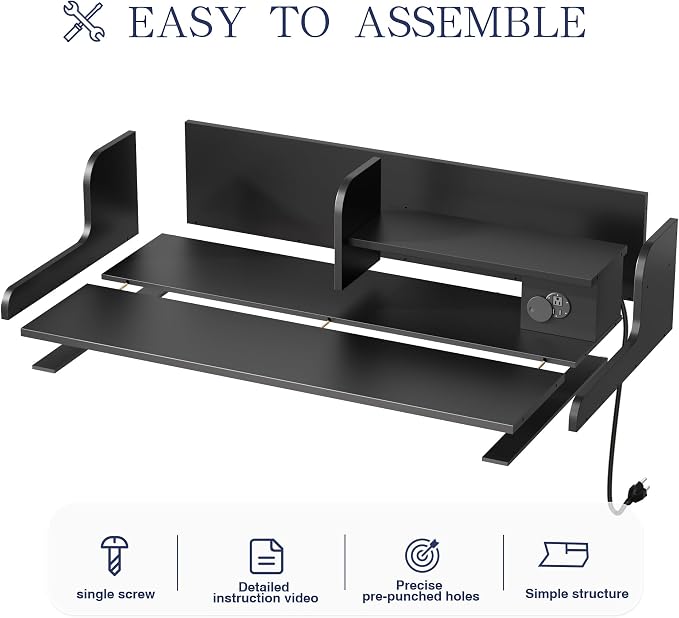 DTK Washer Dryer Countertop with Charging Station, 2 Tier Laundry Countertop with Anti-Slip Strips, 27.55" Depth x 54" Width, Wood Dryer Cover with Shelf, Black