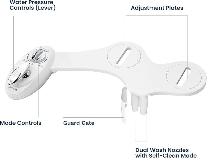 LUXE Bidet NEO 180 - Value 2-Pack Bidet Attachments, Self-Cleaning, Non-Electric (White & Blue)