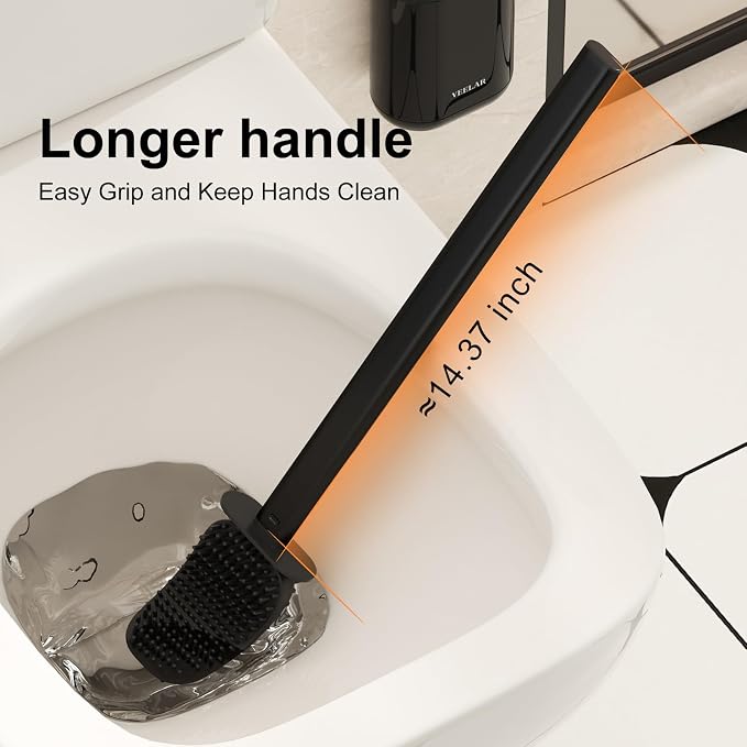 Toilet Brush and Holder Set - Wall Mounted Bathroom Scrub Brush, Toilet Bowl Brush and Plunger Set for Bathroom Cleaner (Black)