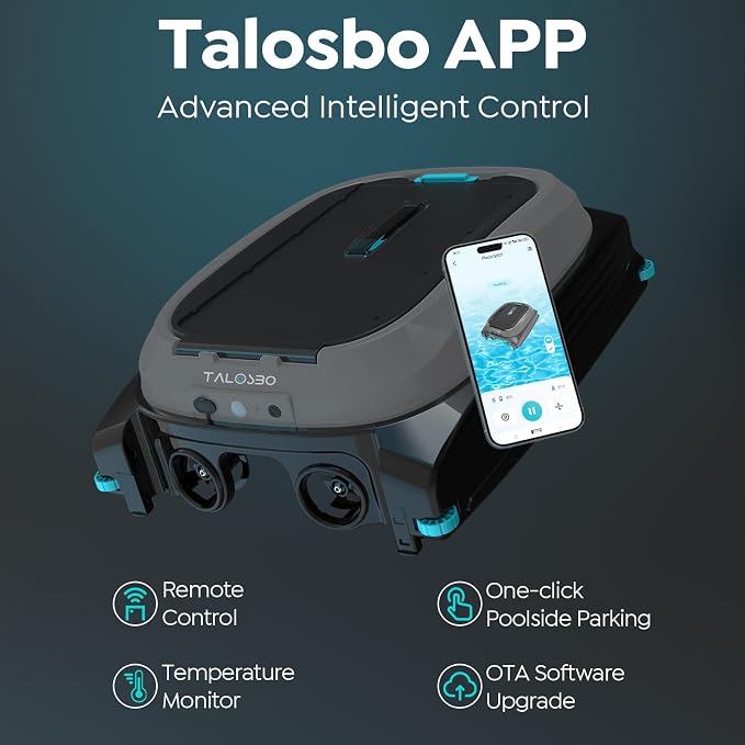 (2026 New) TALOSBO Pleco SK01 Solar Powered Robotic Pool Surface Skimmer with APP Support, Obstacle Avoidance, 7L Filter Basket, Dual Charging Modes for 24/7 Cleaning Deep Grey