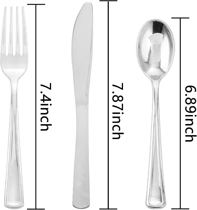 Liacere 200Pcs Silver Plastic Cutlery - Silver Plastic Silverware- Disposable Silverware - 100 Forks, 50 Spoons, 50 Knives Perfect for Wedding & Party