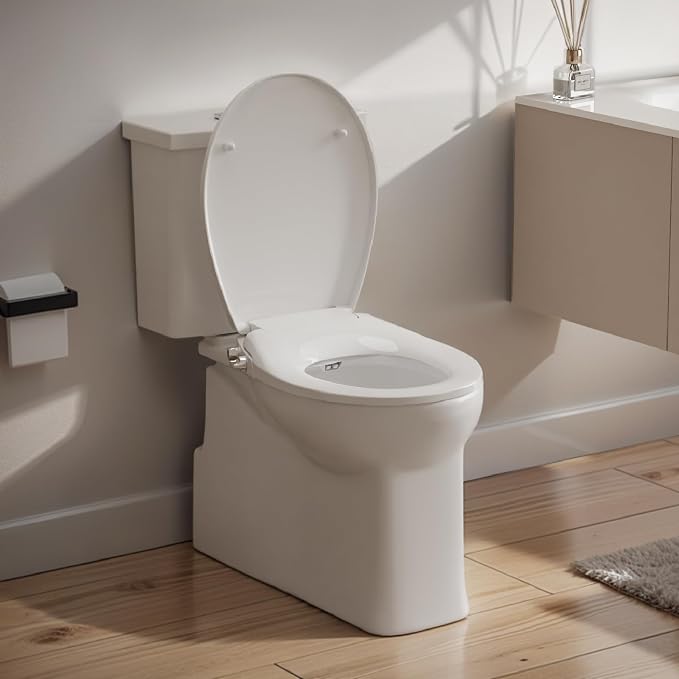 Round Bidet Toilet Seat with Soft Close and Quick Release,Non-Electric Bidet Seat with Dual Nozzles