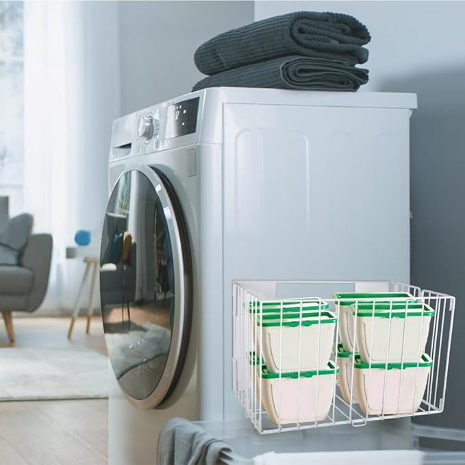 Picowe Extra Large Dryer Ball Organizer Magnetic Storage Bin, Foldable Magnetic Dryer Ball Holder for Laundry Room Organization and Storage to Hold 4-6 Dryer Balls, Without Ball(White,L)