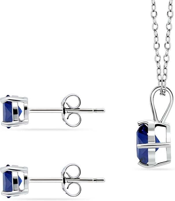 Jewelry Sets for Women, Necklace and Earring Sets for Women, Birthstone Jewelry, Genuine or Synthetic Gemstone, Round Solitaire, Pendant Necklace, Stud Earrings, Sterling Silver Jewelry or Gold Flash