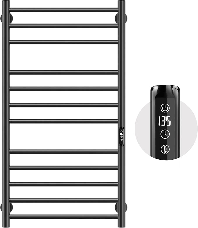 Poloma Towel Warmer Rack for Bathrooms, Heated Towel Rack Wall Mounted, Towel Heater, Towel Dryer, Stainless Steel, 12Bars, Black.