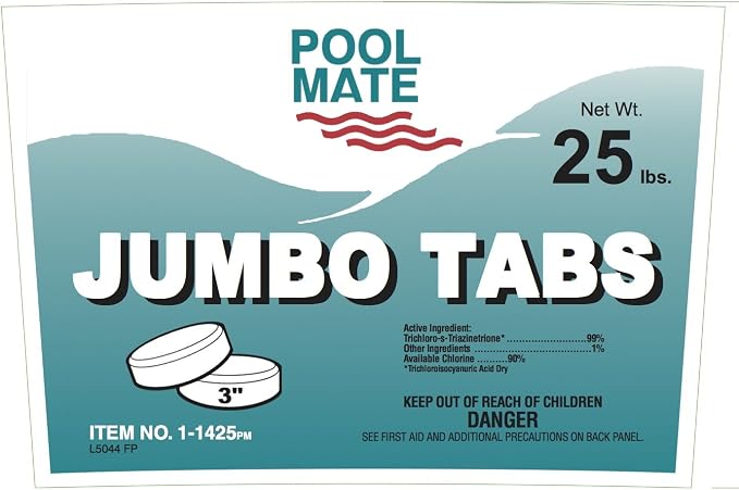 Pool Mate 25-Pounds Premium Slow-Dissolving Jumbo Tabs, Chlorine Tablets 3 Inch, Made in USA