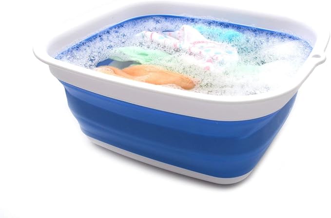 SAMMART 7.7L (2 Gallon) Collapsible Tub - Foldable Dish Tub - Portable Washing Basin - Space Saving Plastic Washtub (Blue, S)