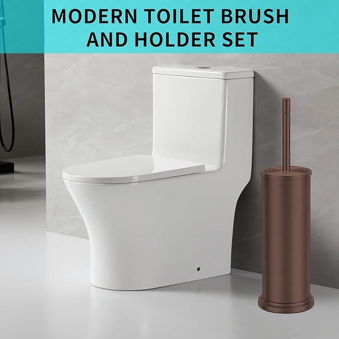 Bronze Toilet Brush and Holder Set,304 Stainless Steel Toilet Brush for Bathroom with Long Handle, Heavy Duty Toilet Bowl Brush,Removable Inner Bowl and Splash Protection,Deep Cleaning