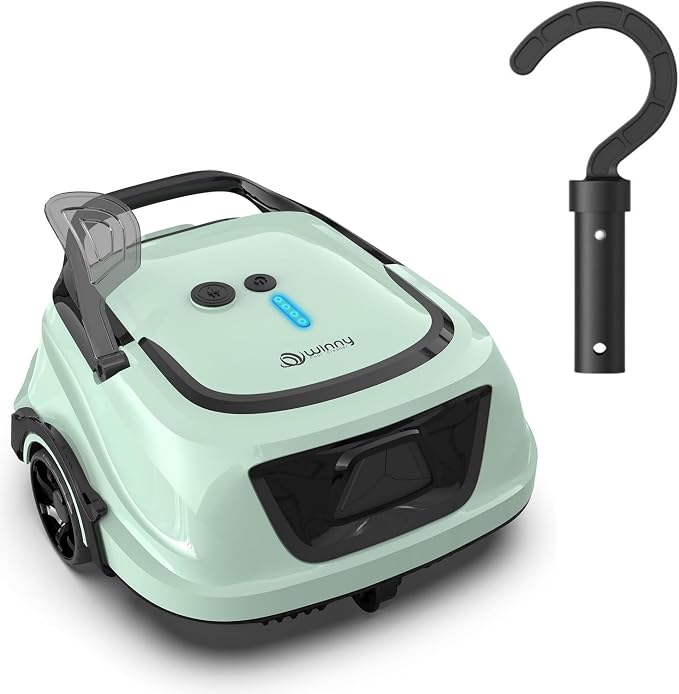 Cordless Robotic Pool Vacuum for Above Ground Pools with Self-Parking, 120-Min Runtime, Dual Filters & Powerful Suction, Bundle with Retrieval Hook for Easy Pickup, Covers up to 1076 Sq.Ft