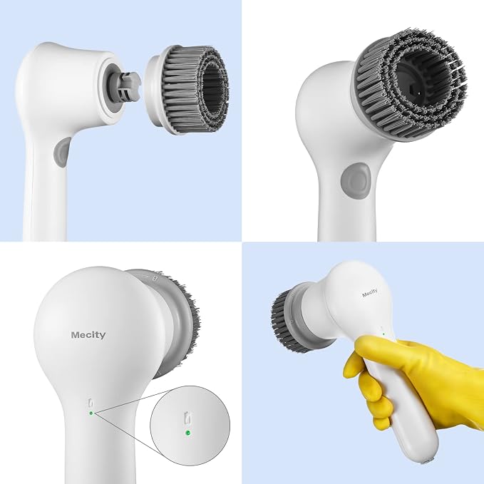 Mecity Electric Spin Scrubber with 5 Replaceable Brush Heads Rechargeable Shower Scrubber Cordless Motorized Scrubber Household Cleaning Brush for Bathtub, Cars, Tile Floor, Kitchen, Window, Wall