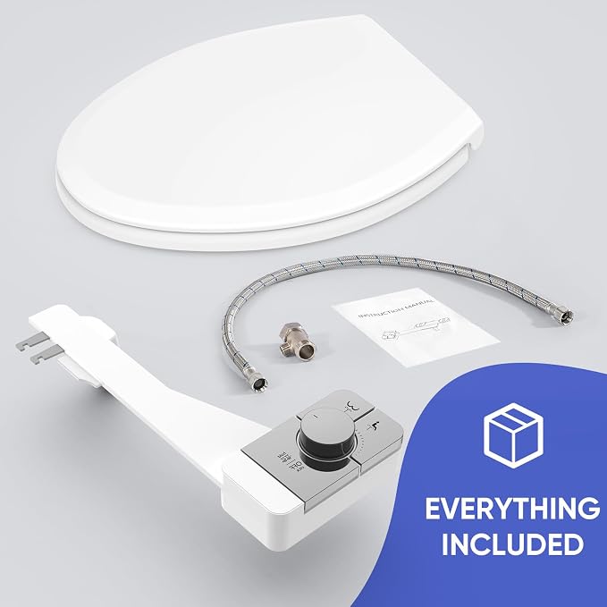 Upgrade Non-Electric Bidet Toilet Seat, Fits Elongated Toilets, Self-Cleaning, Bidet Attachment for Rear & Feminine Wash, Ambient Water Temperature - Bidet with Easy Installation