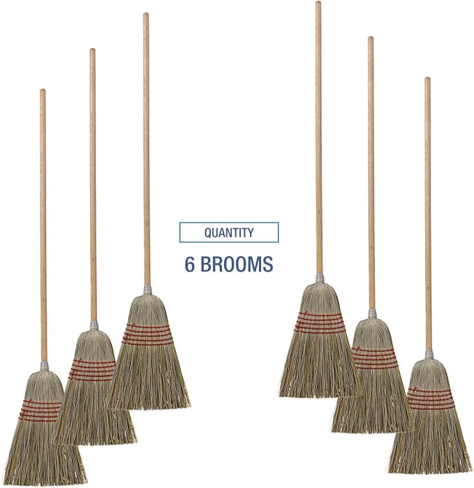 Boardwalk Corn/Fiber Brooms, Corn/Yucca Bristles, 53.5" Overall Length, Natural, 6/Carton