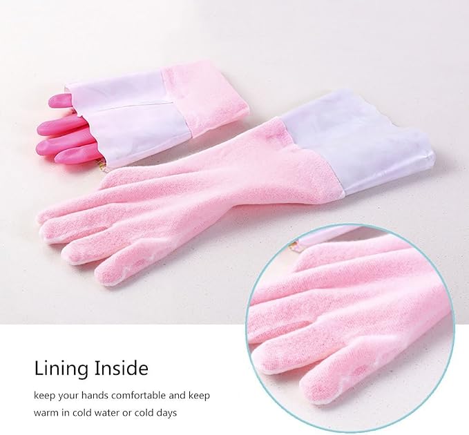 Household Gloves Latex Free Cleaning Grey and Yellow Gloves with Soft Lining Long Cuff 15" & Grip (2 Pair), Large