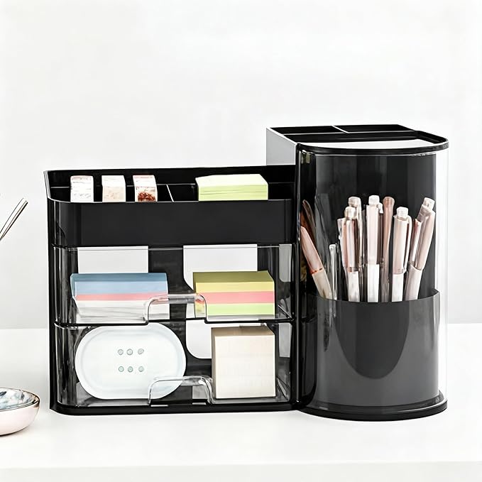 Makeup Storage Box Mesh, Makeup Organizer For Vanity, Cosmetic Display Cases With Transparent Cover, Drawers, Dustproof, Portable Handle, For Vanity, Dresser, Countertop (Blak)