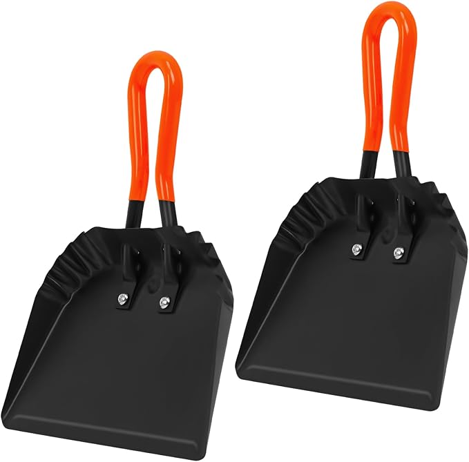 (2PK) Metal Dust Pans Heavy Duty, 12β Outdoor Dustpan with Rubber Handheld Handle, Large Shovel Wide Scoopers for Garage Shop Fireplace Commercial Uses
