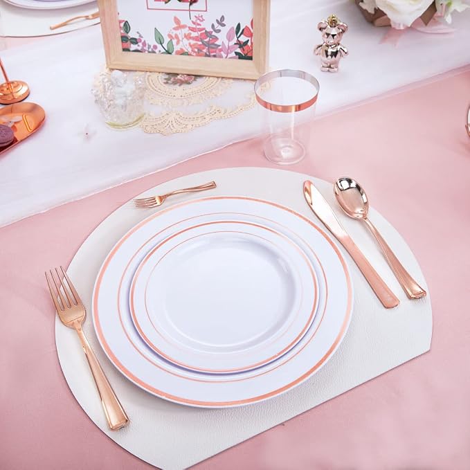 WDF160 Piece Rose Gold Disposable Cutlery Set - Heavyweight Plastic Silverware - Includes 80 Forks, 40 Spoons, 40 Knives - Rose Gold Silverware Perfect for Wedding Party Birthday