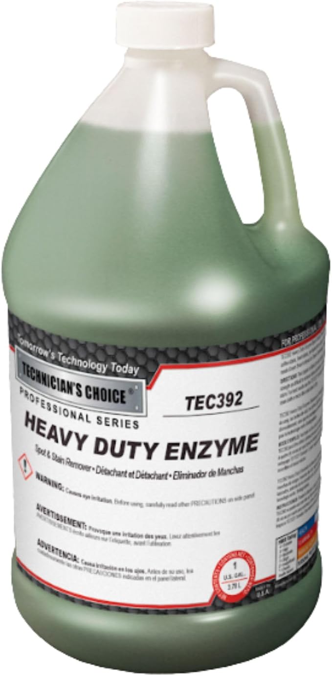Technicians Choice TEC392 Heavy Duty Enzyme Spot & Stain Remover – Concentrated Carpet & Upholstery Cleaner | Low Suds, No Residue, Hot or Cold Water Use | VOC Compliant | Fresh Scent – 1 Gallon
