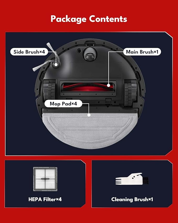 15 Pcs Replacement Parts for Roborock Q10 S5/Q10 S5+ Robot Vacuum Cleaner, Accessories Kit with 1 Main Brush, 4 Side Brushes, 4 HEPA Filters, 4 Mop Pads, 1 Cleaning Brush
