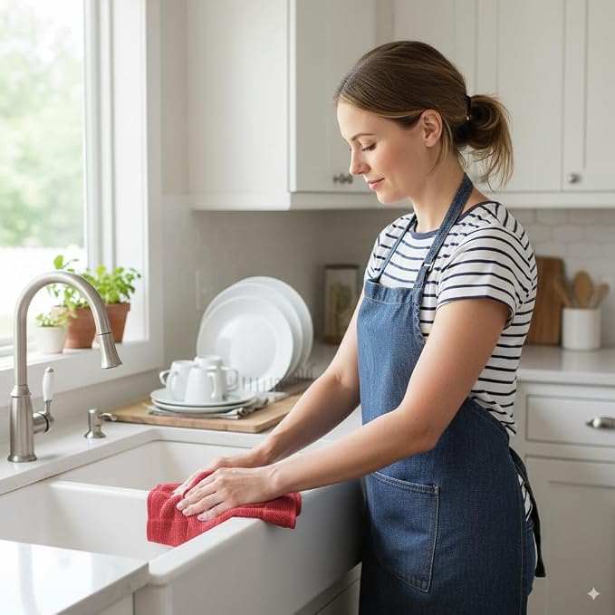 100% Cotton Kitchen Towels and dishcloths Sets, Super Soft & Absorbent, Dish Cloths for Washing Dishes, Dish Towel for Kitchen, 2 RED Dish Towels and 4 RED Dish Cloths