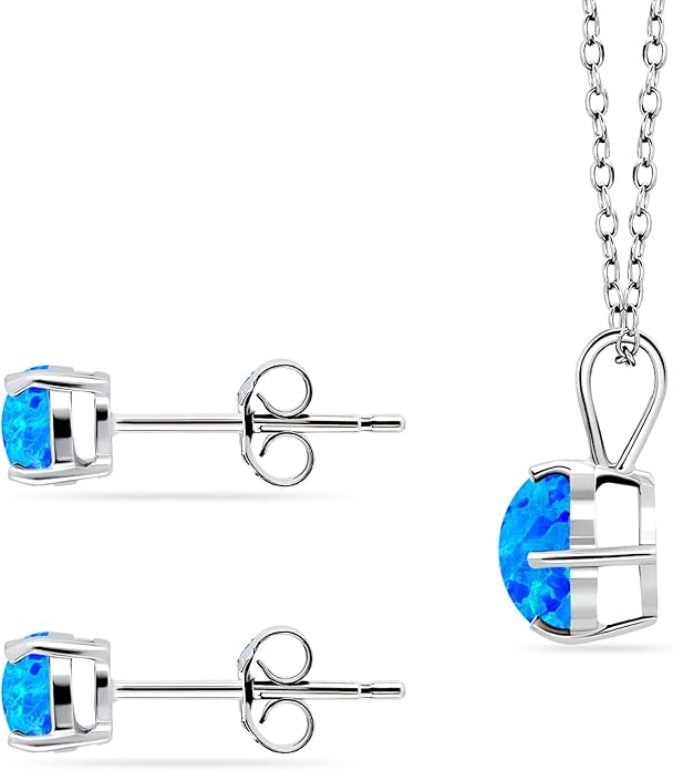 Jewelry Sets for Women, Necklace and Earring Sets for Women, Birthstone Jewelry, Genuine or Synthetic Gemstone, Round Solitaire, Pendant Necklace, Stud Earrings, Sterling Silver Jewelry or Gold Flash