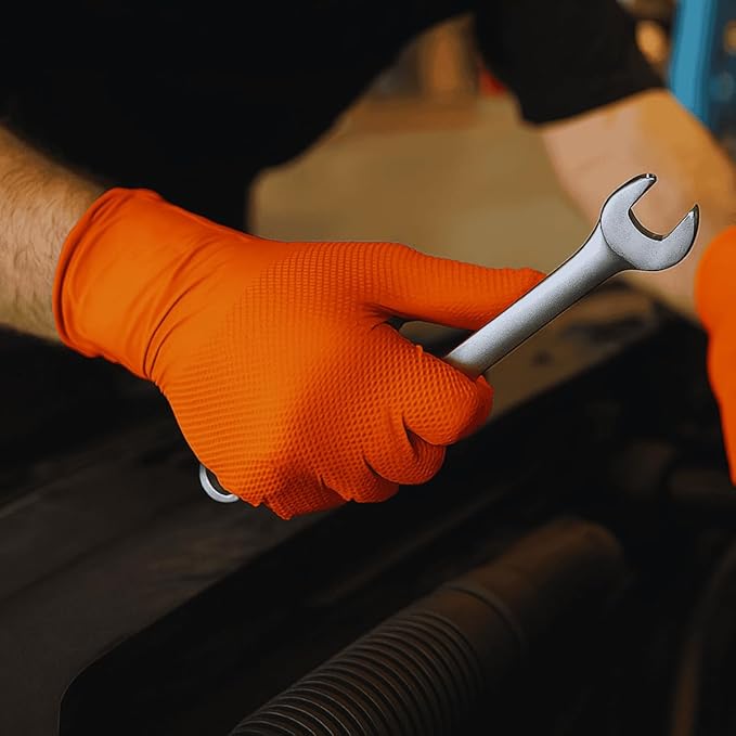 GUS Orange 8 Mil Diamond Grip Nitrile Disposable Gloves