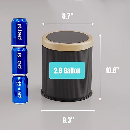 URALFA 2.8 Gallon White and 2.8 Gallon Black Motion Sensor Trash Can