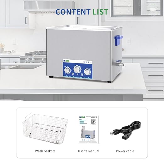 DK SONIC Industrial Ultrasonic Cleaner 37L 720W, Ultrasonic Carburetors Cleaner with Power Adjustable Function, Timer and Heater for Parts,Circuit Board,Chains Cleaning(Include Basket)