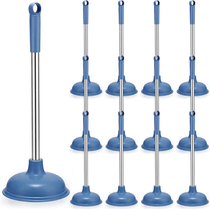 Reallnaive 12 Pcs Bulk Toilet Plunger for Bathroom Double Thrust Force, Heavy Duty Rubber Cup Commercial Plunger for Drain Clog Toilets Drains Kitchens(Classic)