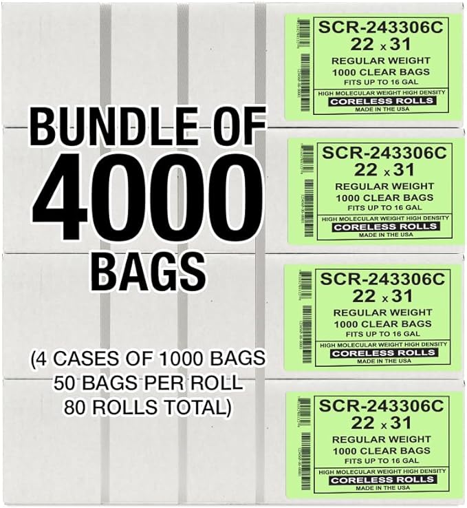 Aluf Plastics 12-16 Gallon Trash Bags - (Commercial 4000 Pack) - Source Reduction Series Value High Density 6 Micron Gauge (equiv) - Intended for Home, Office, Bathroom, Paper, Styrofoam(Pack of 4000)