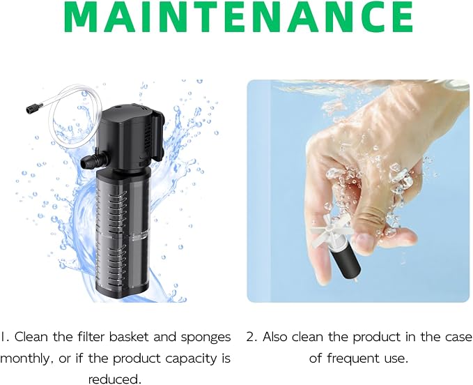FREESEA Aquarium Fish Tank Filter: 20W 400GPH Internal Power Filter 3-Stage Filtration for 75-150 Gallon Saltwater Betta Turtle Tanks