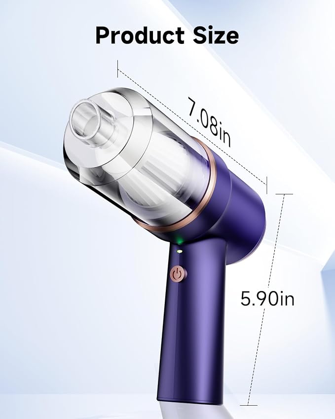 Mini Vacuum Cleaner Cordless with LED Light | 15000 Pa Hand Vacuum Cordless Rechargeable - Portable 3-in-1 Powerful Car Vacuums with Multi-Nozzles for Car, Home, Pet Hair, Blue