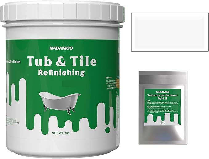NADAMOO Tub and Tile Refinishing Kit White Without Tools,1kg / 35 oz Emulsion and 20g Hardener