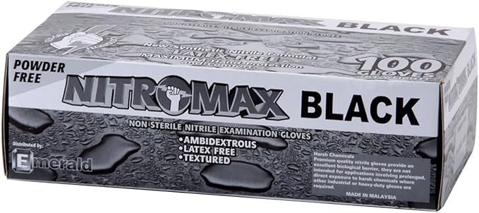 NitroMax Black Nitrile Gloves 100 ct