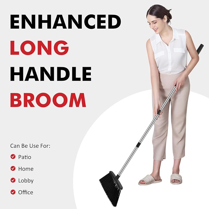 Heavy Duty Broom, 55 Inch Long Handle Outdoor Large Angle Brooms, Commercial Broom for Sweeping Indoor, for Home Garage Kitchen Office Courtyard Lobby Patio Lawn Concrete,Black