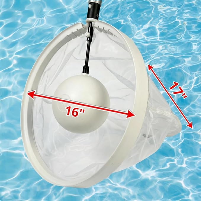 16" Pool Skimmer Net with Float Assist - 360° Movement in Any Direction, Very Fine Deep Silt/Sand Net, Zero Pole & SkimmerWeight, Fast & Effortless Debris Removal for All Pools, Ponds & Spas