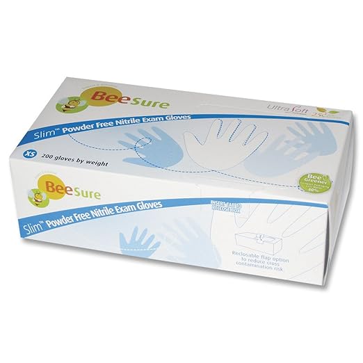 BeeSure BE1125 Slim Nitrile Powder Free Exam Gloves, X-Small (Pack of 200),white