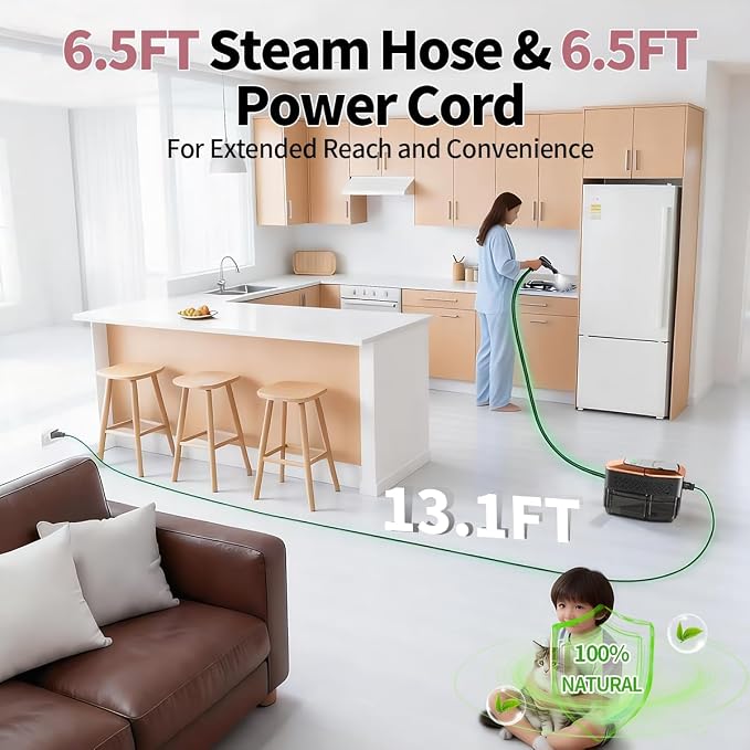 Steam Cleaner for Home & Car, 3-Level Adjustable Steamer for Cleaning with Temp Display,15s Fast Heat,1.8L Large Tank, 4Bar Powerful Steam for Grout,Grease,Tile,Couch,Toilet, Car Detailing,Windows