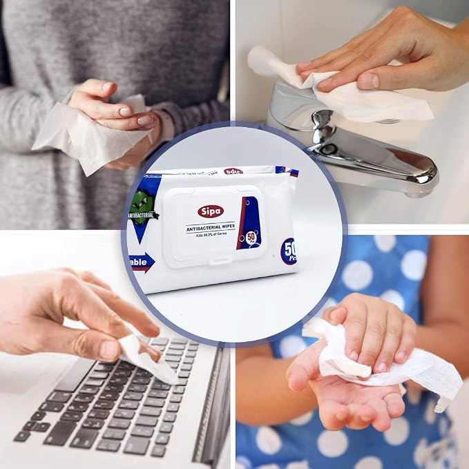 SIPA Hand Sanitizing Wipes 50 WIPES Bag, Clean-to-go, Travel Size, Fresh Scent, Soft Textured Wipes, Total 2250 Pieces (50 Count (Pack of 45))