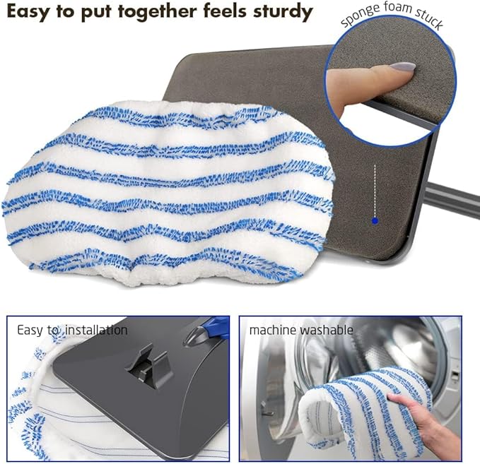 Masthome PVA Sponge Mop with 3 Absorbent Mop Refills & Extra Large Microfiber Mop for Floor Cleaning with 5 Pad for Hardwood Laminate Tile Ceramic, 1 Cleaning Scraper Included