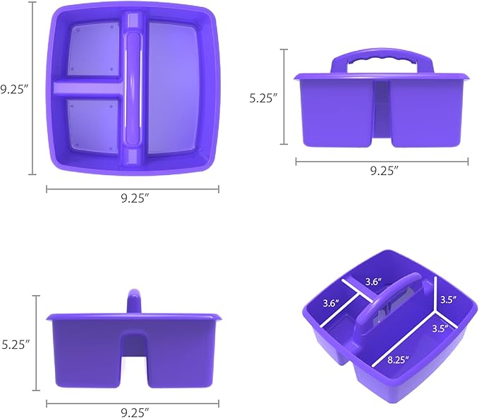 Storex 3-Compartment Small Caddy – Multipurpose Classroom Organizer with Handle, Purple, 5-Pack (00944U06C)