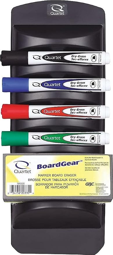 Quartet Whiteboard Accessory Caddy, Includes 8 Chisel Tip Dry Erase Markers and 1 Eraser, White Board Accessories, Black (558)