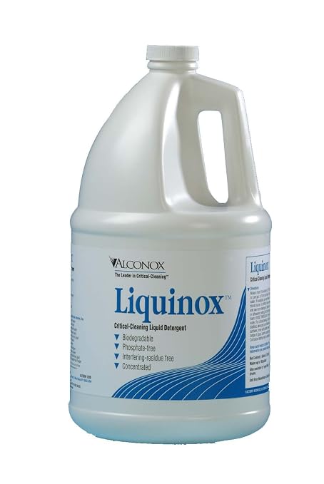 Alconox 1201 Liquinox Anionic Critical Cleaning Liquid Detergent, 8.5pH, 1:100 Dilution Ratio, 1 Gallon Plastic Bottle | 8.5pH, 1:100 Dilution Ratio, Plastic Bottle