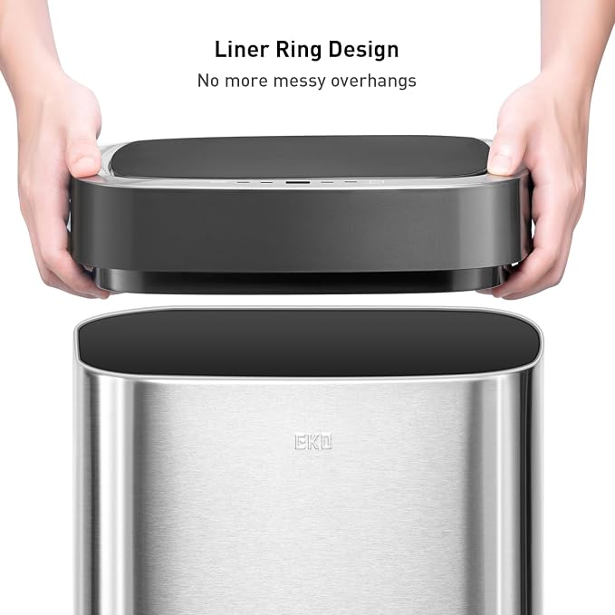 EKO EcoSmart Tall and Large Kitchen Trash Can, 80L/21.1G High Capacity, Touchless Soft Square Motion & Easy-Dispense Roll of 60 Count Extra-Strong Drawstring Kitchen Trash Bags - 21 Gallon