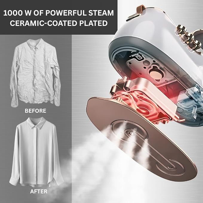 SALAV® Retro Edition Duopress Handheld Garment Steamer & Iron, Ceramic Plate, 1000W, No Drip Steam, Vertical & Horizontal Steam, Titanium - Removes Wrinkles & Refreshes Clothes, Vintage Style