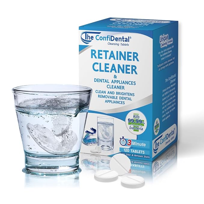 The ConfiDental Cleansing Tablets (120tablets) - 4 months supply. Retainer, Mouth Guard and Dental Appliances Cleaner. Keep your Dental Alliances Fresh and Clean like new.